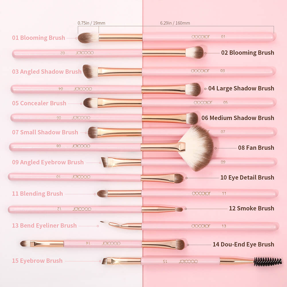 15 Piece - Soft Pink  Eye Brush Set